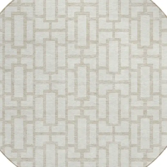 8' Ivory And Beige Round Geometric Washable Indoor Outdoor Area Rug Photo 4