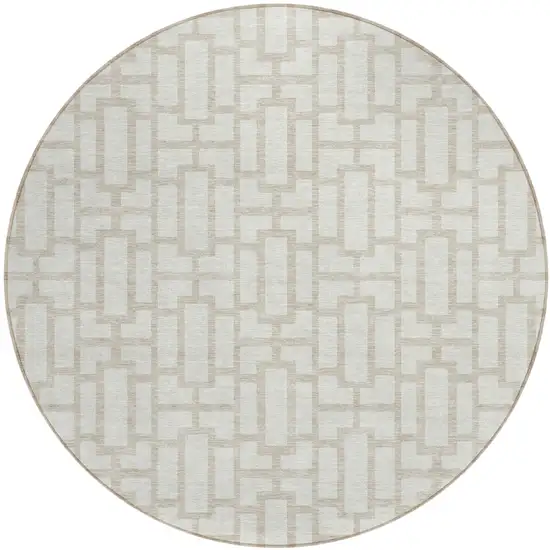 8' Ivory And Beige Round Geometric Washable Indoor Outdoor Area Rug Photo 2