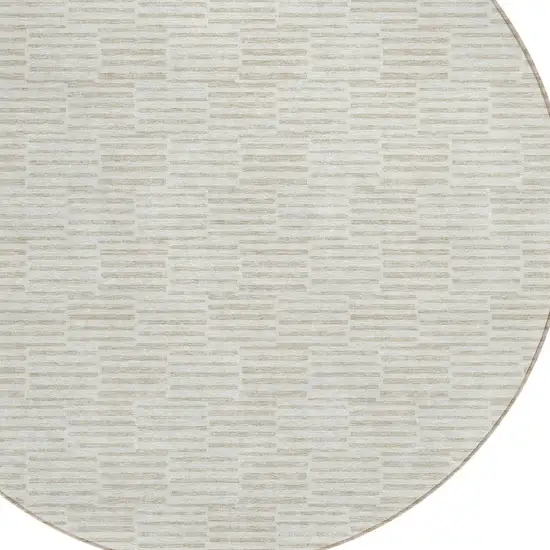 8' Ivory And Beige Round Geometric Washable Indoor Outdoor Area Rug Photo 4