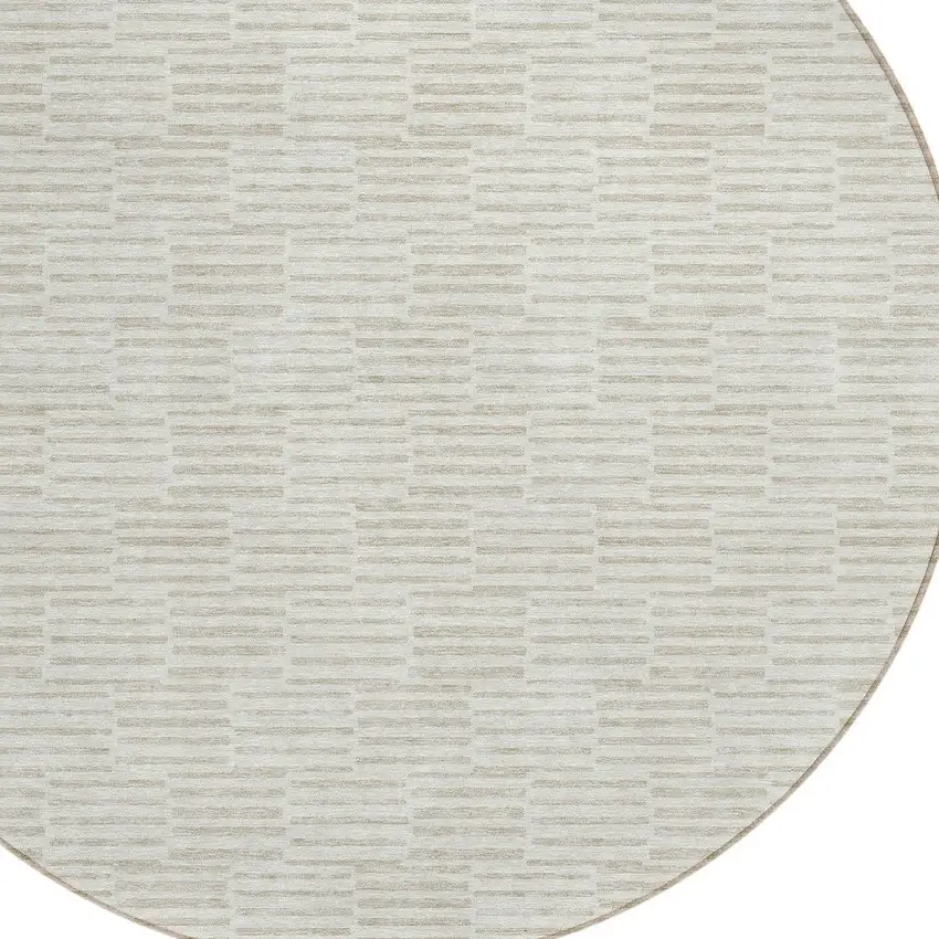 8' Ivory And Beige Round Geometric Washable Indoor Outdoor Area Rug Photo 4