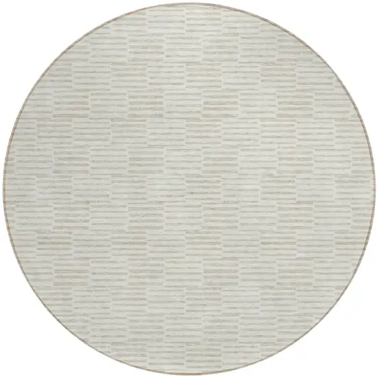 8' Ivory And Beige Round Geometric Washable Indoor Outdoor Area Rug Photo 2