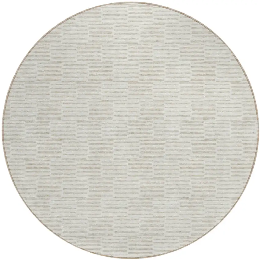 8' Ivory And Beige Round Geometric Washable Indoor Outdoor Area Rug Photo 2