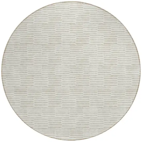 8' Ivory And Beige Round Geometric Washable Indoor Outdoor Area Rug Photo 5