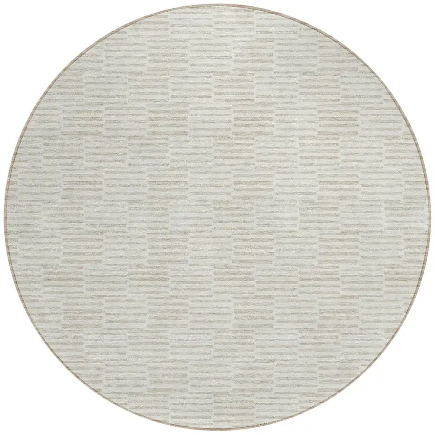 8' Ivory And Beige Round Geometric Washable Indoor Outdoor Area Rug Photo 5