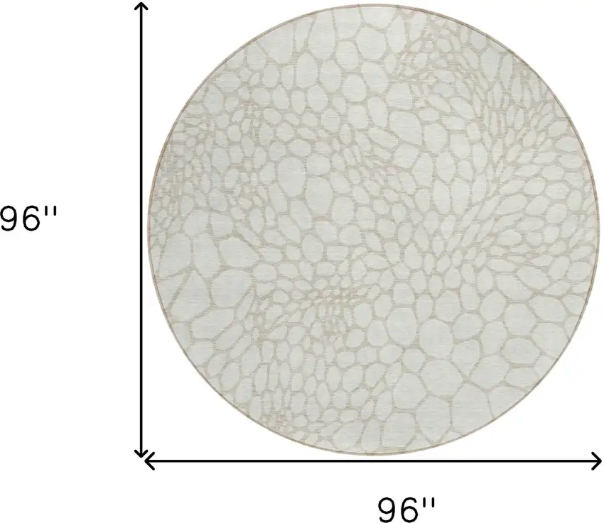 8' Ivory And Beige Round Geometric Washable Indoor Outdoor Area Rug Photo 3