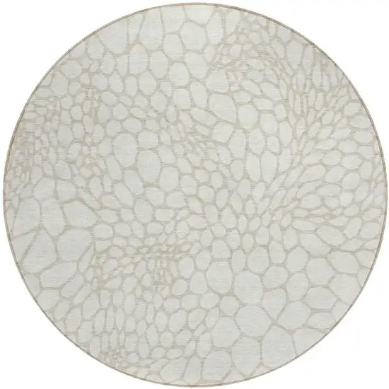 8' Ivory And Beige Round Geometric Washable Indoor Outdoor Area Rug Photo 2