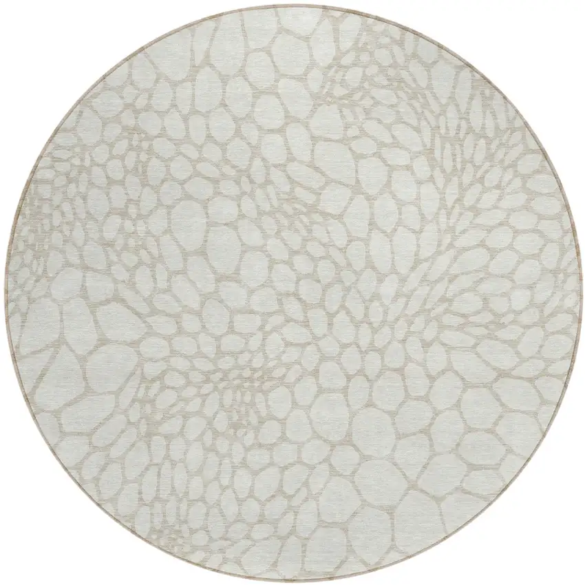 8' Ivory And Beige Round Geometric Washable Indoor Outdoor Area Rug Photo 2