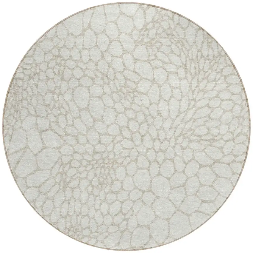 8' Ivory And Beige Round Geometric Washable Indoor Outdoor Area Rug Photo 5