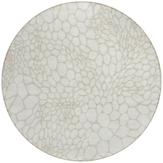 8' Ivory And Beige Round Geometric Washable Indoor Outdoor Area Rug Photo 5