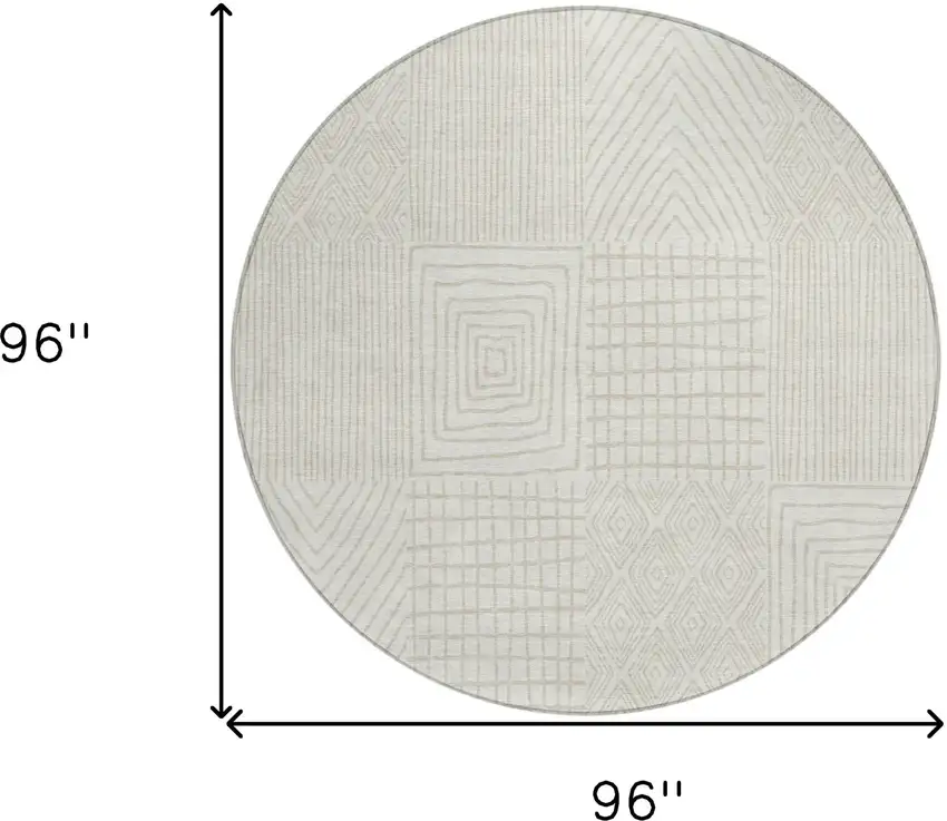 8' Ivory And Beige Round Geometric Washable Indoor Outdoor Area Rug Photo 3