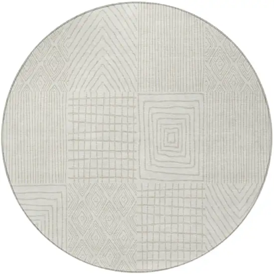 8' Ivory And Beige Round Geometric Washable Indoor Outdoor Area Rug Photo 5