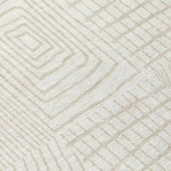 8' Ivory And Beige Round Geometric Washable Indoor Outdoor Area Rug Photo 8