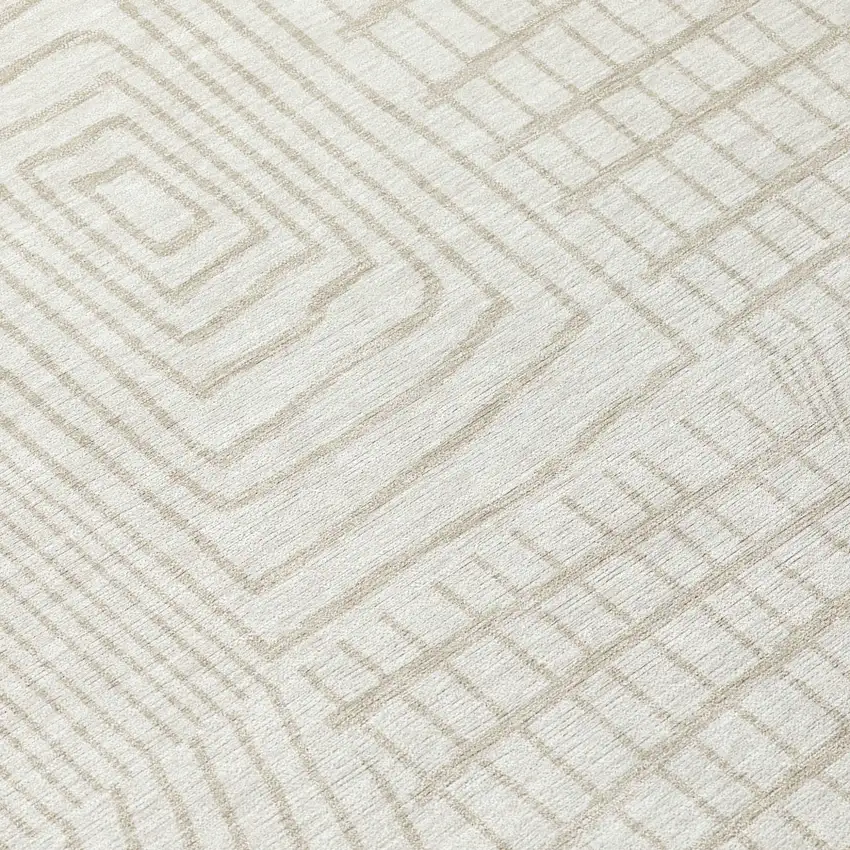 8' Ivory And Beige Round Geometric Washable Indoor Outdoor Area Rug Photo 8