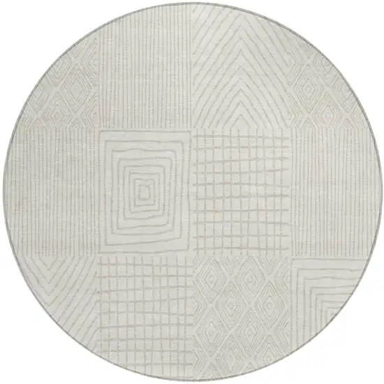 8' Ivory And Beige Round Geometric Washable Indoor Outdoor Area Rug Photo 2