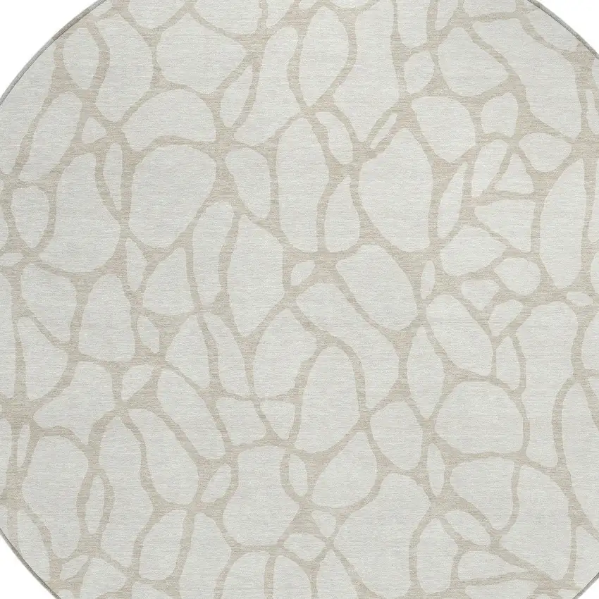 8' Ivory And Beige Round Geometric Washable Indoor Outdoor Area Rug Photo 4