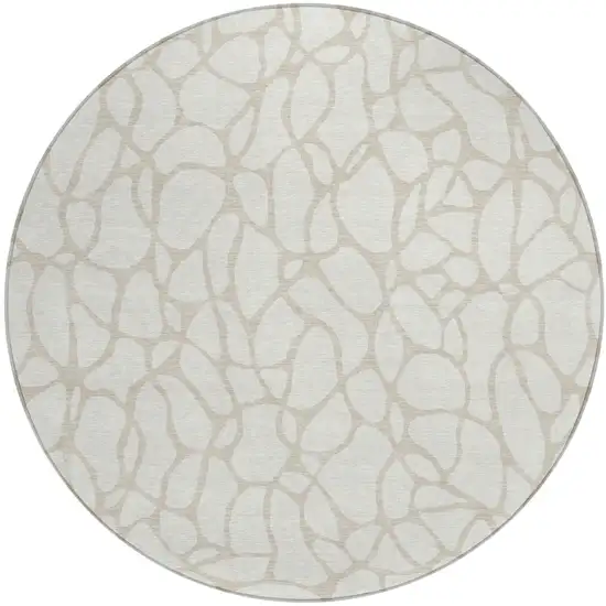 8' Ivory And Beige Round Geometric Washable Indoor Outdoor Area Rug Photo 2