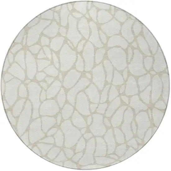 8' Ivory And Beige Round Geometric Washable Indoor Outdoor Area Rug Photo 5
