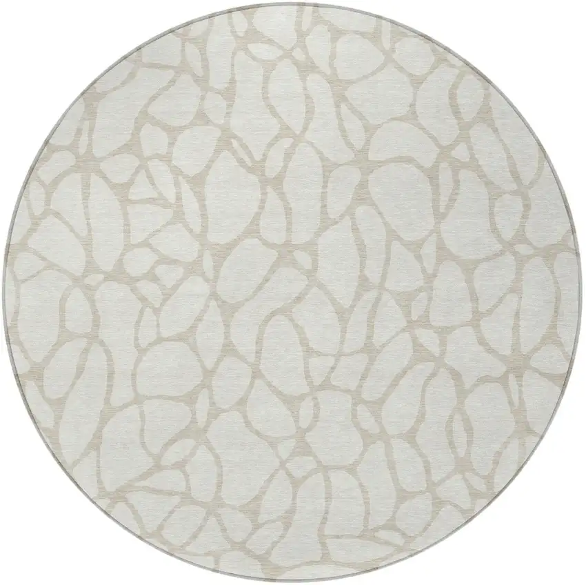 8' Ivory And Beige Round Geometric Washable Indoor Outdoor Area Rug Photo 5