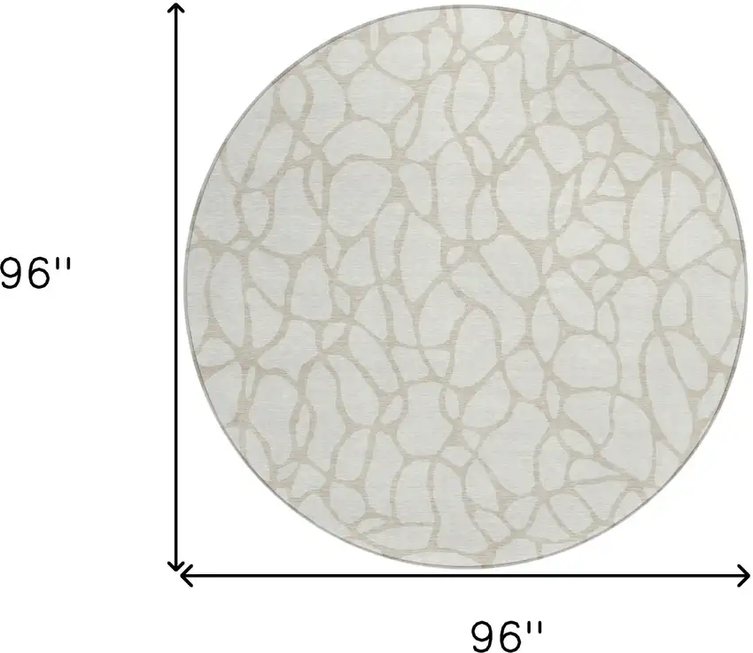 8' Ivory And Beige Round Geometric Washable Indoor Outdoor Area Rug Photo 3