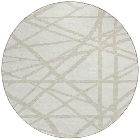 8' Ivory And Beige Round Geometric Washable Indoor Outdoor Area Rug Photo 4