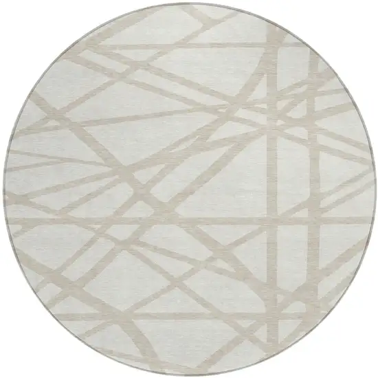8' Ivory And Beige Round Geometric Washable Indoor Outdoor Area Rug Photo 2