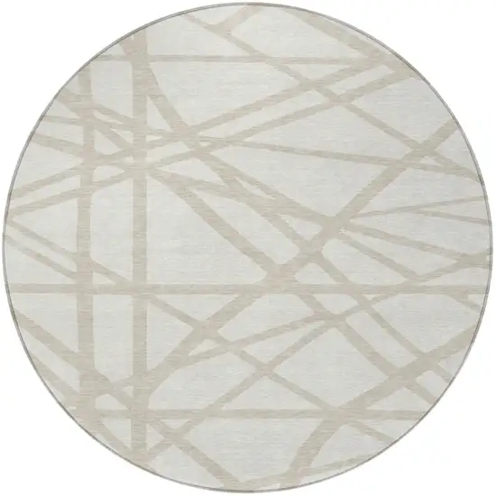 8' Ivory And Beige Round Geometric Washable Indoor Outdoor Area Rug Photo 5