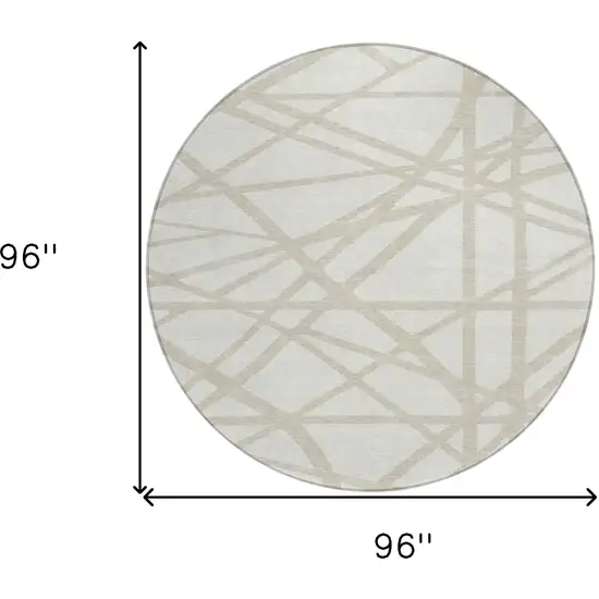 8' Ivory And Beige Round Geometric Washable Indoor Outdoor Area Rug Photo 3