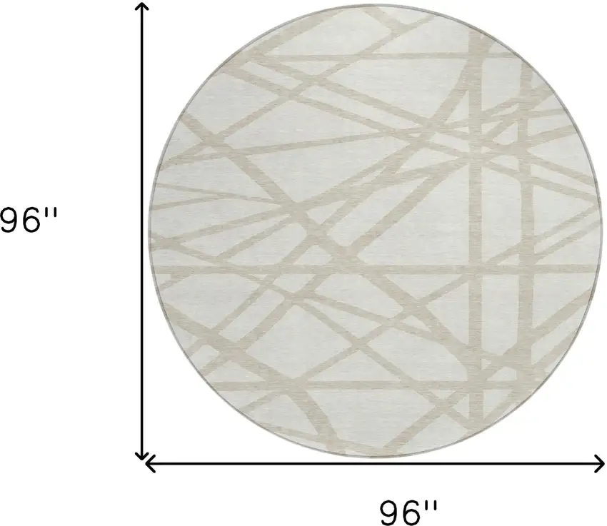 8' Ivory And Beige Round Geometric Washable Indoor Outdoor Area Rug Photo 3