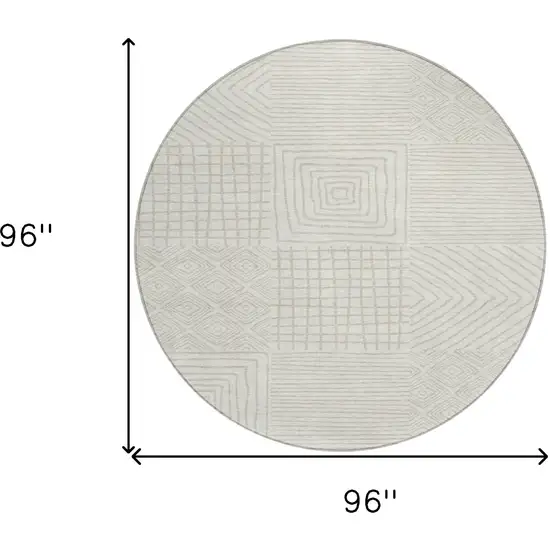 8' Ivory And Beige Round Geometric Washable Indoor Outdoor Area Rug Photo 7