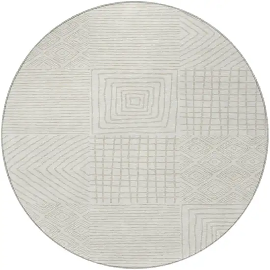 8' Ivory And Beige Round Geometric Washable Indoor Outdoor Area Rug Photo 6