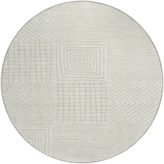 8' Ivory And Beige Round Geometric Washable Indoor Outdoor Area Rug Photo 2