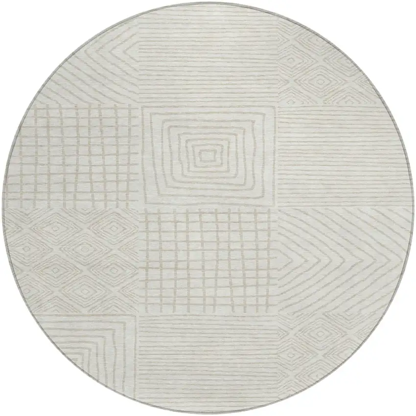 8' Ivory And Beige Round Geometric Washable Indoor Outdoor Area Rug Photo 2