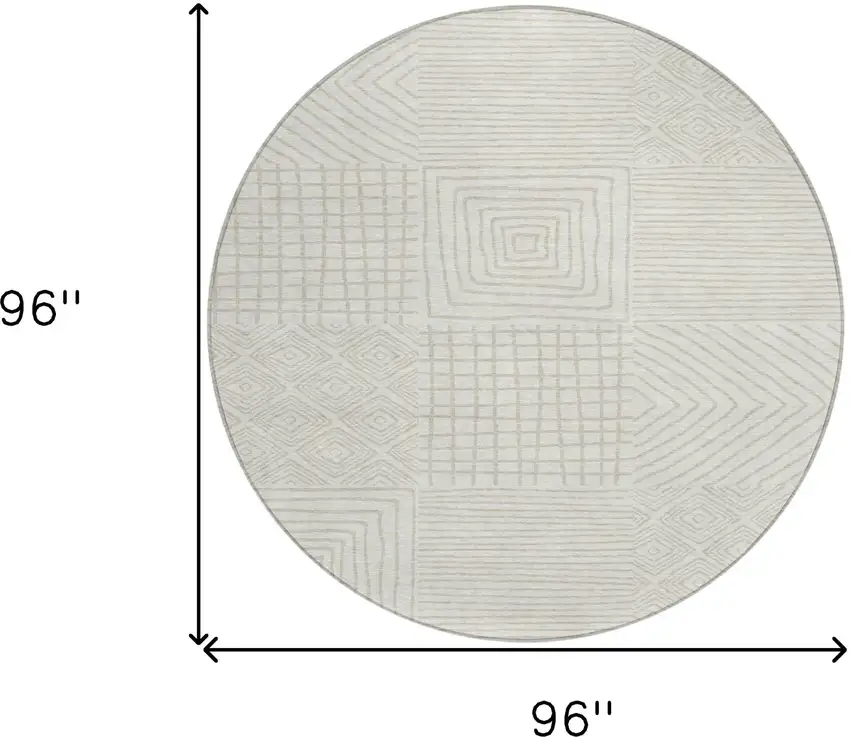 8' Ivory And Beige Round Geometric Washable Indoor Outdoor Area Rug Photo 9