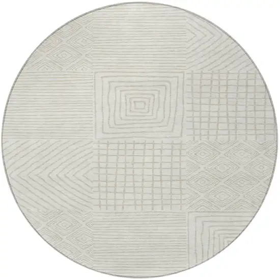 8' Ivory And Beige Round Geometric Washable Indoor Outdoor Area Rug Photo 6