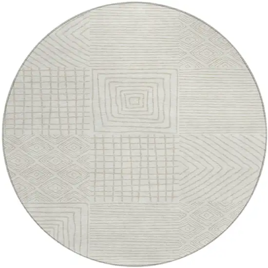 8' Ivory And Beige Round Geometric Washable Indoor Outdoor Area Rug Photo 2