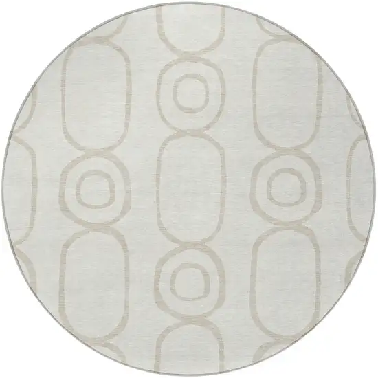 8' Ivory And Beige Round Geometric Washable Indoor Outdoor Area Rug Photo 5