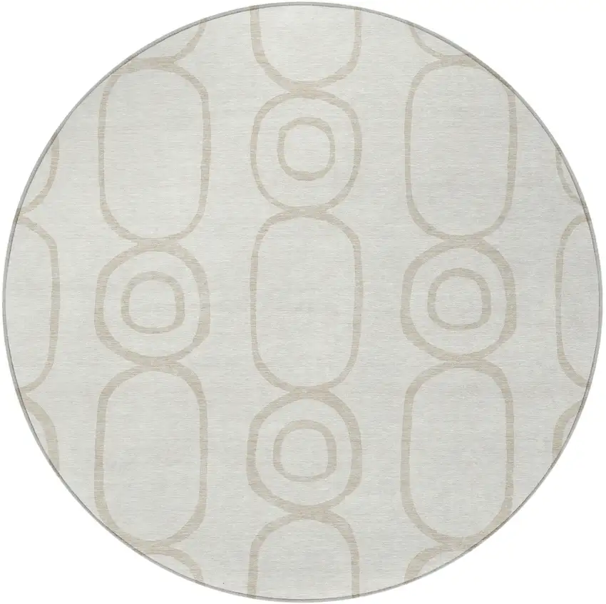 8' Ivory And Beige Round Geometric Washable Indoor Outdoor Area Rug Photo 5