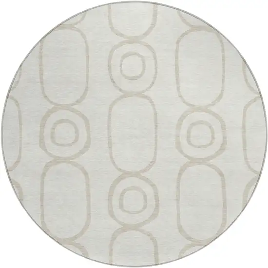 8' Ivory And Beige Round Geometric Washable Indoor Outdoor Area Rug Photo 2