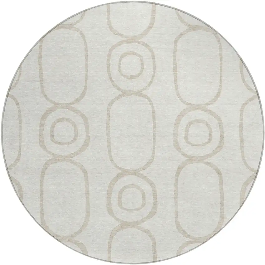 8' Ivory And Beige Round Geometric Washable Indoor Outdoor Area Rug Photo 2