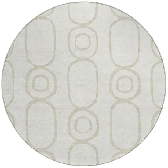 8' Ivory And Beige Round Geometric Washable Indoor Outdoor Area Rug Photo 4