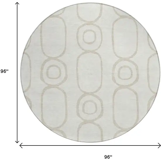 8' Ivory And Beige Round Geometric Washable Indoor Outdoor Area Rug Photo 3