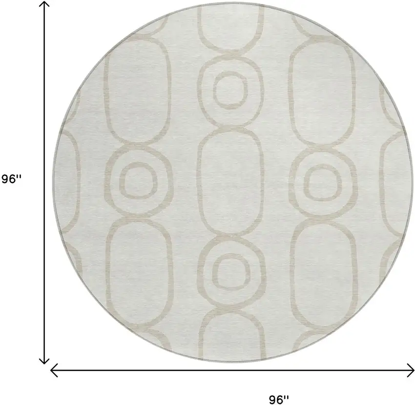 8' Ivory And Beige Round Geometric Washable Indoor Outdoor Area Rug Photo 3