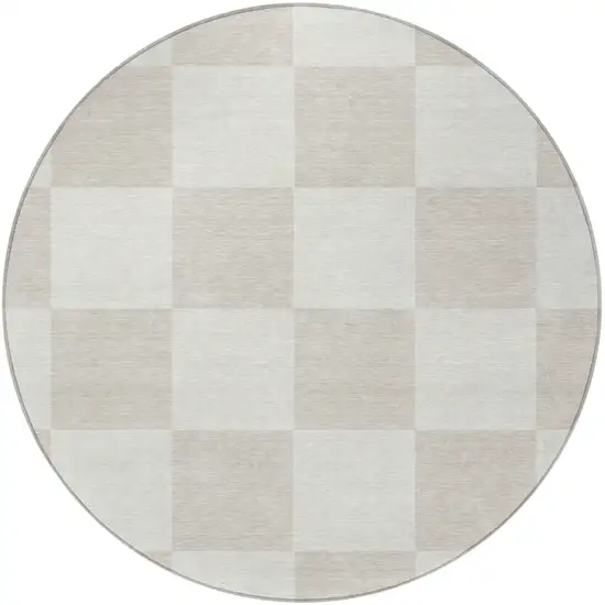 8' Ivory And Beige Round Geometric Washable Indoor Outdoor Area Rug Photo 4