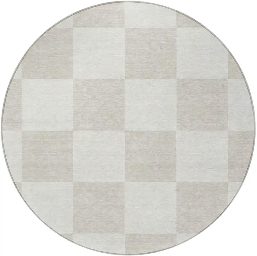 8' Ivory And Beige Round Geometric Washable Indoor Outdoor Area Rug Photo 4