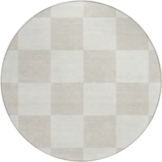 8' Ivory And Beige Round Geometric Washable Indoor Outdoor Area Rug Photo 2