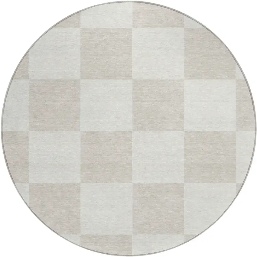 8' Ivory And Beige Round Geometric Washable Indoor Outdoor Area Rug Photo 2