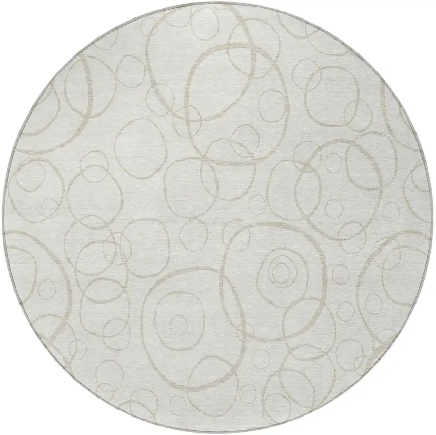 8' Ivory And Beige Round Geometric Washable Indoor Outdoor Area Rug Photo 3