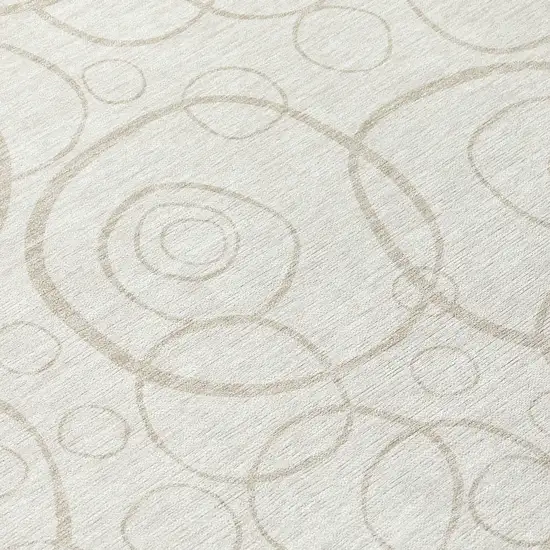 8' Ivory And Beige Round Geometric Washable Indoor Outdoor Area Rug Photo 9