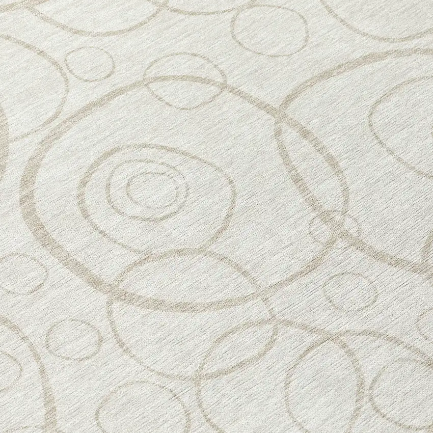 8' Ivory And Beige Round Geometric Washable Indoor Outdoor Area Rug Photo 9