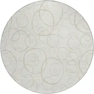 Photo of 8' Ivory And Beige Round Geometric Washable Indoor Outdoor Area Rug